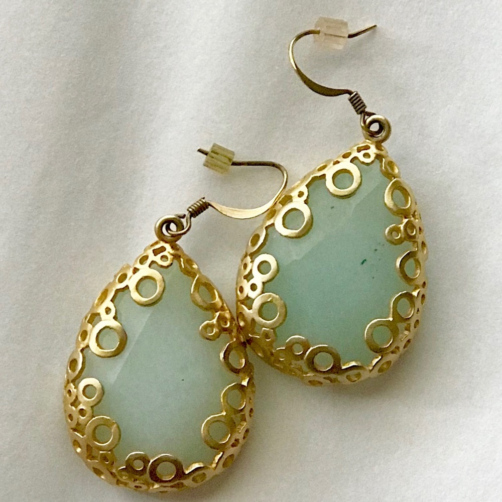Amazonite dainty gold drop earrings